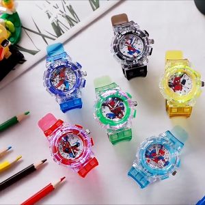 Cartoon Kids Spiderman Watch LED Light Kids Watches Gift for Boys Girls Students Watch Colorful Flash LED Light Watch