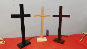Wooden Cross 10 1/2 inches with Stand Solid Wood Altar Cross Catholic & Cristian Cross