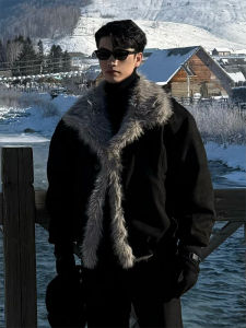 Mens Thickened Warmth Cotton Jacket Collar Design American Style Winter Outerwear Polyester Fiber Long Sleeve Pure Color