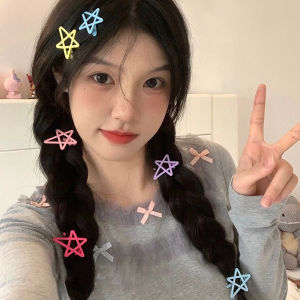 กิ๊ฟหนีบผมผู้หญิงหญิงสาวสีทึบ Y2K รูปนางฟ้ากิ๊บติดผมหน้าม้า2/6/12ชิ้นอุปกรณ์กิ๊บติตผมปากเป็ดดาวห้าแฉกน่ารัก