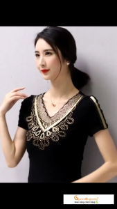 Áo kiểu nữ cổ tim áo nữ đính đá GLA262 Cuocsongvang