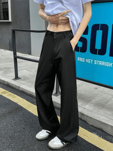 Quần Âu Nam Ice Silk Black Summer Dáng Rộng Vừa Vặn Cạp Giữa Quần Ống Đứng Thường Ngày Thời Trang Nam