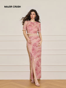 Sparkle Gradient Slit Lace Dress Set Spring Summer