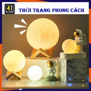 Đèn Ngủ Mặt Trăng 3D Kèm Giá Đỡ Để Bàn Dùng Pin Cúc Có Công Tắc - Đèn Led Trang Trí Decor Phòng Ngủ - Đèn Ngủ Led Moon Mini Không Dây Có Chân Đế Tiện Dụng