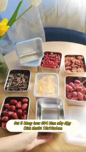 Set 5 Khay SUS 304 SIZE nhỏ (13x10x5cm)Đựng Bảo Quản Thực Phẩm Kèm Nắp Nhựa. Đựng Gia Vị Topping Đồ Uống. Vệ Sinh An Toàn Sạch Sẽ kích thước 13x10x6cm