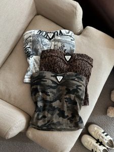 GUZILIAN | Summer New Pure Desire Hot Girl With Chest Pad Wrap Bustier Camo Print Retro Design Fashion Outerwear Top Womens Vest