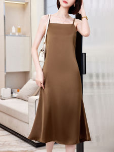 Elegant French Acetate Satin Wrap Dress Womens Summer High-End Drapey Base Layer Skirt plus Size Long Dress One Shoulder