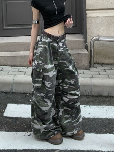 Cool American Style Camouflage Work Pants Mens Womens Straight Leg Wide Leg Pants Street Fashion Trousers with Big Pockets