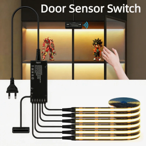 1-10PCS 12V Black COB LED Strips With Smart Double Door Sensor Switch Cabinet Light Set for Kitchen Under Cabinet Wardrobe