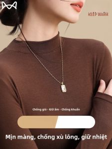 MiiOW | Áo sơ mi dài tay màu trơn cổ tròn Áo lót giữ nhiệt cho nữ mùa thu đông Áo lót dày dặn thoải mái bằng vải nhung