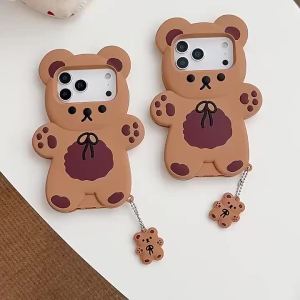 3D Cartoon Bear Soft Silicone Phone Case For iPhone 17 Air 16e 15 13 14 12 11 Pro Max Mini XS XR X 7 8 Plus Shockproof Cover