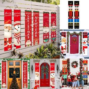 Christmas Banner 2024 Merry Christmas 2025 Happy New Year Banner Porch Sign Hanging Flag Decorative Door