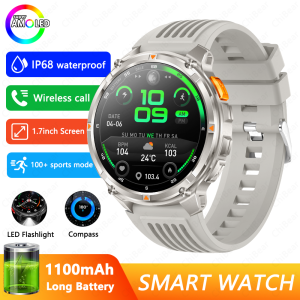 1100mAh Outdoor Smart Watch Men 1.7-inch Large Display GPS Sports 3ATM Waterproof Bluetooth Call Compass Military Smartwatches