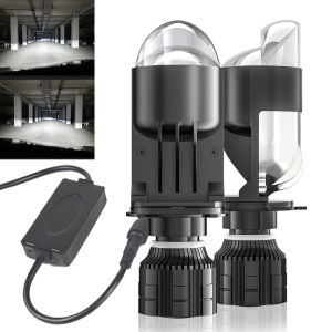 2PCS Auto Lamp Mini Lens LED H4 Bulbs Headlight High Beam Low Beam H4 Projector Turbo Fan 6000K LHD bi Led Double Lens LED H4