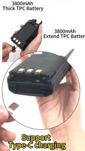 BaoFeng UV-5R Extended Battery BL-5 3800mAh Rechargeable UV5R Series Battery Type-C Fast Charging