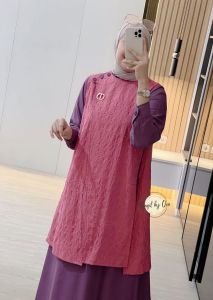 (20) GAGIL QIRAN  Atasan Dress Linen Muslimah 2 Warna Qiran Dress Premium Gagil by Ova .