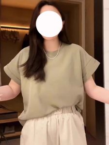 plus Size Cotton Short Sleeve T-Shirt Women Summer Loose Slim Fit Casual Top Shoulder Width Design Sensation Regular Fit round Neck