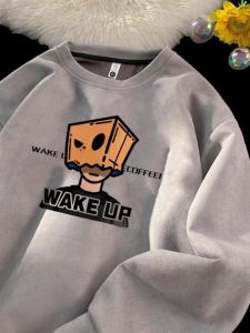 Men's Suede Material Oversized Sweatshirt 2024 Fall New Arrival