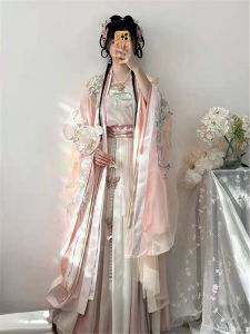 Sung Dynasty Chinese Traditional Womens Hanfu Embroidery Double Layer Sleeve Long Skirt Waist Length Blouse Spring Autumn Style