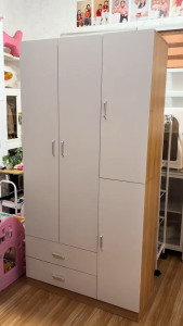 Wooden Wardrobe Multi-Functional Clothes Storage Cabine Large Storage Capacity with 2 Drawer Hanging Rod Simple Assembly