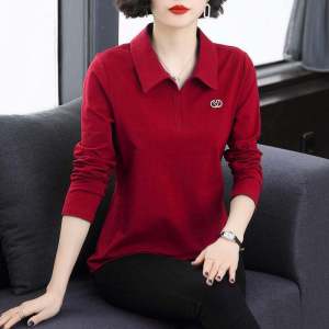 เสื้อยืดคอโปโลแขนยาวทรงหลวมสำหรับผู้หญิง ฤดูใบไม้ร่วง 2024 เสื้อเชิ้ตทรงเข้ารูปสำหรับคุณแม่ ทรงพอดีตัว ทรงพอดีตัว