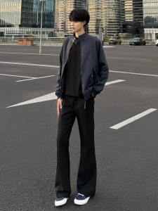 Quần Ống Loe Ống Đứng Màu Đen Cho Nam Mùa Hè Quần Dài Thường Ngày Mỏng Chất Lượng Cao Vải Treo Quần Tây Nam