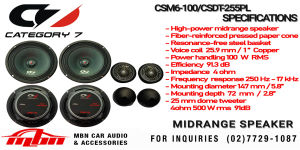 Original Category 7 Automotive Car Speakers 6 inches Midrange Car Audio Speakers Raw Driver Speaker Category 7 100Wrms CSM6-100 2pcs /set CSDT-25SPL PET Dome Tweeter Category 7 50Wrms 2pcs /set