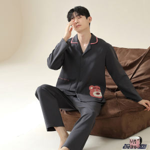 Miiow | Mens Pure Cotton Long Sleeve Sleepwear Set Spring Autumn Home Wear Outdoor Suitable MiiOW Cat Person Comfortable Casual Style