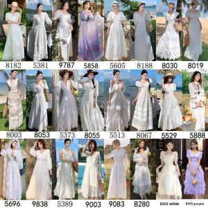 ชุดเดรสยาวเอวสูงสไตล์โบฮีเมียน แขนยาว กระโปรงทรงเอ ชุดเดรสชายหาดสไตล์ย้อนยุคสำหรับผู้หญิง ชุดเดรสสีพีชสุดสง่างาม