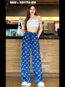 พร้อมส่ง กางเกงราคาถูกสวยๆใส่คาเฟ กางเกงลายตาราง สวยหรู ไซโฮ ขาปล่อย ผ้าดีผ้าเบาใส่สบาย กางเกงลายแมว ขายาวผู้หญิง ราคาถูก K9179