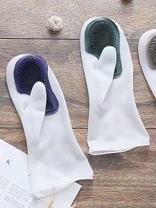 2ps-Household Gloves For Washing Dishes Durable Magic Brush Silicone Cleaning Waterproof Latex Gloves For Washing Dishes