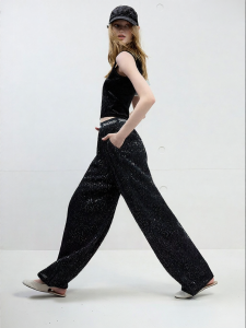 Juicy Couture | Black Sequin Loose Wide Leg Waist Embroidery Trousers