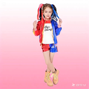Harley Quinn Costume for Kids Girls Cosplay Suicide Squad Halloween Joker Jacket T-shirt Shorts Children Cosplay