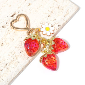 Cute Strawberry Bag Charms Keychain Fashion Flower Key Chain Car Accessories for Wallets Handbag Decoration