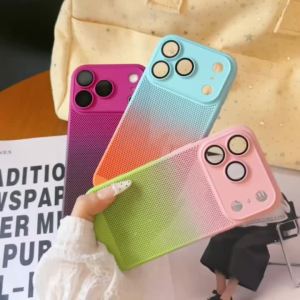 Cooling Grid Heat Dissipation Phone Case For iPhone 17 Air 16 15 14 13 12 Pro Max Plus Mesh Breathable Gradient Hard PC Cover