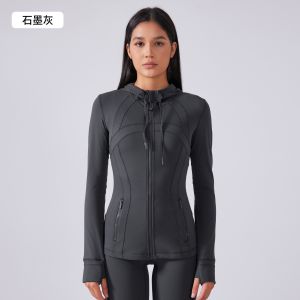 เสื้อแจ็คเก็ตโยคะแบบสวมหัวทรงเข้ารูปมีซิปเอวสูง Athoasis สำหรับผู้หญิง ฤดูใบไม้ร่วง/ฤดูหนาว คอตั้ง แขนยาว เสื้อผ้ากีฬา