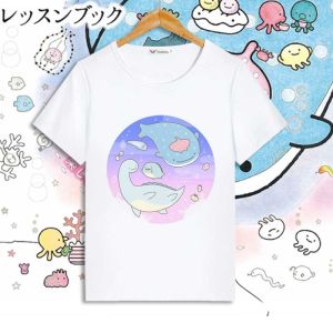 นายปลาปลาวาฬสีฟ้าชุดครอบครัวเด็กแขนสั้นลายการ์ตูนน่ารัก jinbesan เสื้อยืดนักเรียนชายหญิงเสื้อตัวบน