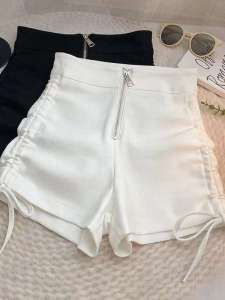 Quần Short Bó Lưng Cao Cho Nữ Quần Short Thể Thao Thường Ngày Phong Cách Đường Phố Có Khóa Kéo Quần Dài Ngắn Ống Thẳng
