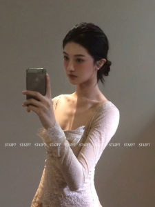 Slim Fit Lace Patchwork Backless Short Top Womens Autumn Winter Commute Style Base Shirt plus Size Pure Desire by Youmeizi