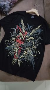 เสื้อยืดสีดำ Oversize RHY06 สกรีนตัวใหญ่ ด้านหน้า และ ด้านหลัง สกรีนคมสวยแน่น