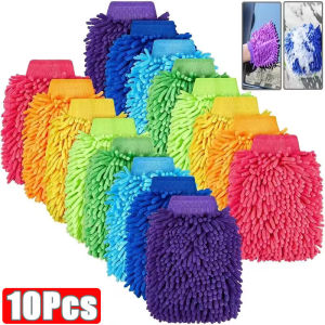 10pcs Microfiber Cleaning Glove / Premium Quality Thickened Household Car Washing Glove / Double Sided Scratch-Free Wash Mitt / Auto Dust Washer Mitt Cleaning Tools