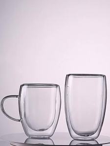 2/4/6PCS 350ML Double Wall Glass Coffee Mug With Handle Transparent Glass Cappuccino Cup Coffee Milk Tea Juice Tea Cup