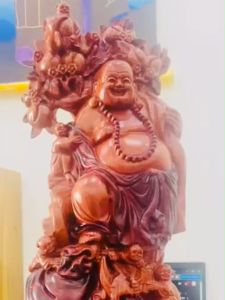 Tượng Phật Di Lặc Ngũ Phúc cao 50cm chất liệu Gỗ Hương Nam Phi chạm khắc tinh xảo trang trí nhà cửa/phòng khách/bàn làm việc...
