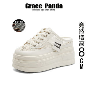 Grace Panda Womens Slip-On Summer Shoes Soft Bottom Platform Thick Heel Hollow out Embroidery Casual Shoes for Outdoor Wear