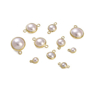 4-10mm 1pc/bag 14K Gold Plated Brass Connector With ABS Pearl Beads For DIY Earring Bracelet Necklace Jewelry Making