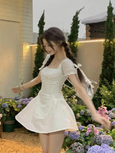 Váy Trắng Khoét Rỗng Kiểu Pháp Cho Nữ Mùa Hè Cỡ Lớn Váy Ngọt Ngào Thanh Lịch Váy Trà Váy Dài Tay Váy Chữ a