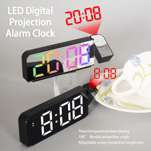 180° Rotation LED Digital Projection Alarm Clock Simple Design Time Temp Display Time Projector Bedroom Bedside Desktop Clock Adjustable Screen/Projection Brightness