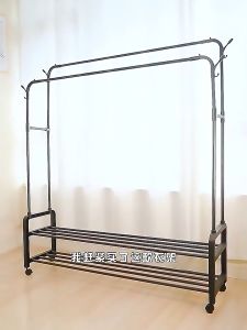 HG ราวแขวนผ้า ราวตากผ้า ราวตากผ้าแข็งๆ ราวแขวนผ้าสแตน ราวแขวนเสื้อผ้า พร้อมชั้นวางของและตะขอแขวนเสื้อแขวนหมวก รองรับน้ำหนัก 100kg พร้อมส่ง