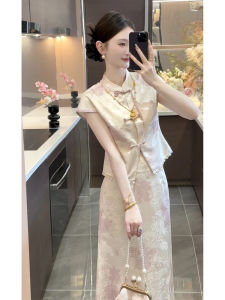 Autumn Winter New Chinese Style National Trend Improved Cheongsam Set Buddhist Style Cool Zen Spirit Satin Embroidery Dress Women