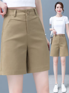 High Waist Loose Fit Casual Pants Womens Summer Thin Five-Point Shorts Straight Leg Cotton Korean Style Commute Fashion